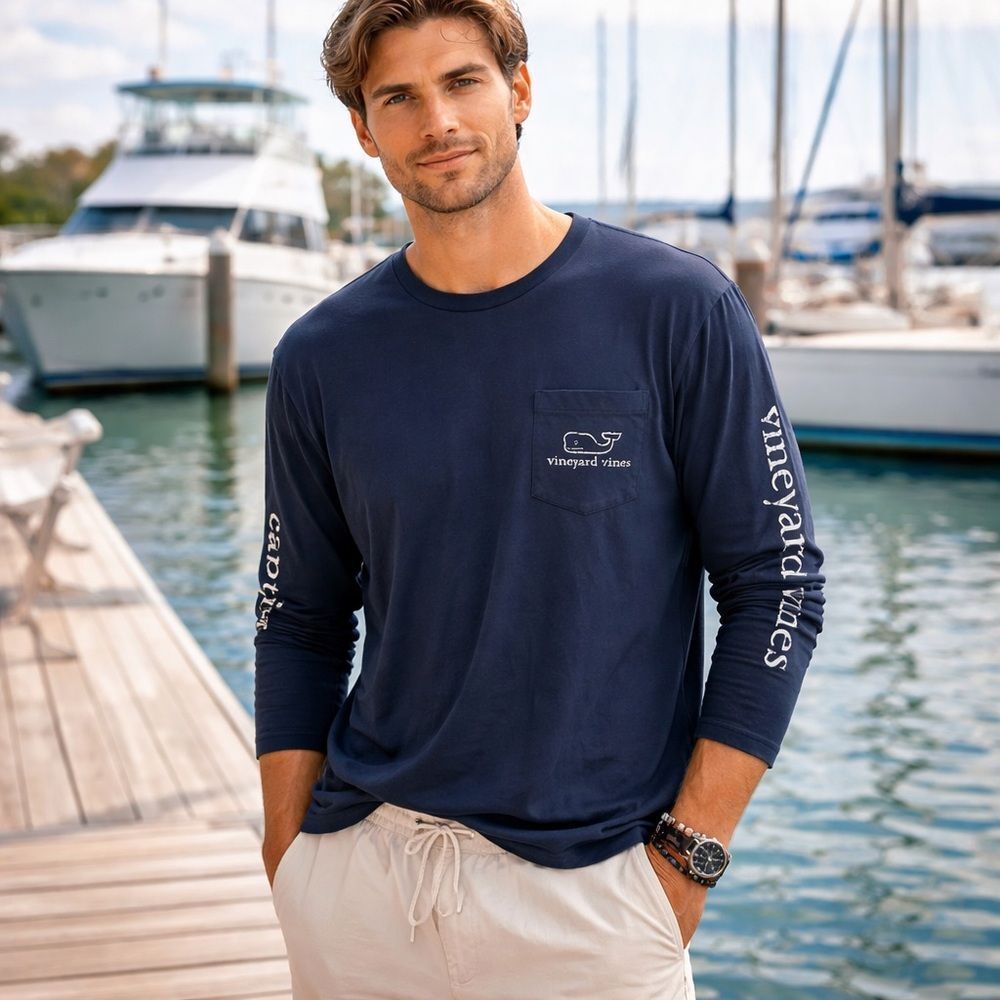 Vineyard Vines Long Sleeve Pocket Tee | Navy | Size Small | Captiva